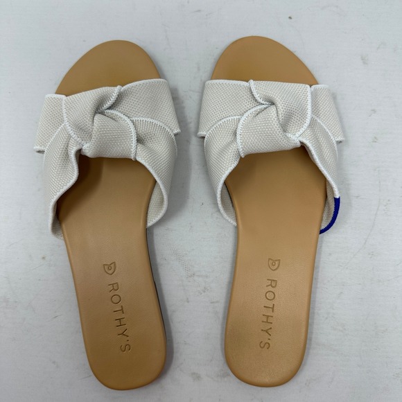 Rothy's The Oahu Slide Sandals Womens Size 6 Beige Knit Bow Slip On Flats - Picture 10 of 11